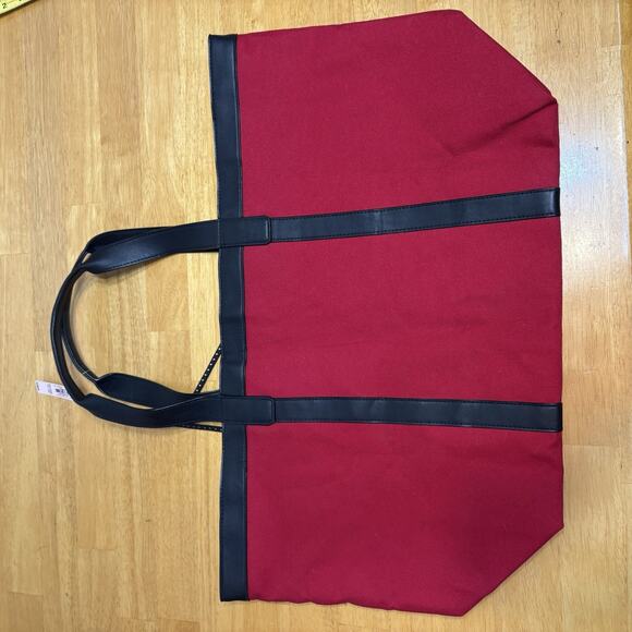 Victoria's Secret Tote Bag Canvas Red Studded‎ Tassels Fringe Getaway Large - Picture 9 of 15